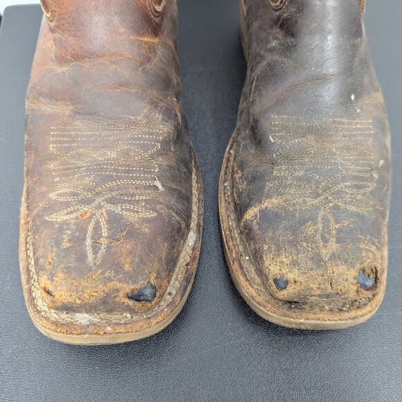 Double-H Steel Toe Cowboy Work Boots Mens 9.5D Brown Leather USA Made Distressed - Picture 3 of 10